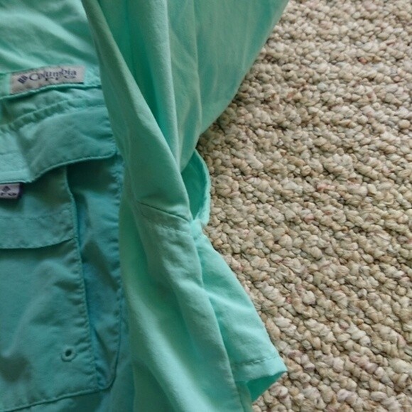 COLUMBIA BAHAMA II FISHING SHIRT SHORT SLEEVE in turquoise light blue size M - Picture 12 of 12